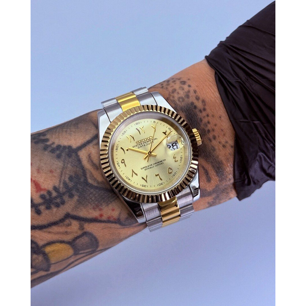 Custom Seiko Mod • 2-Tone Champagne Gold Arabic President Datejust • 39mm